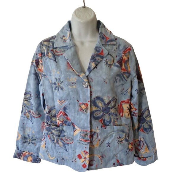 Parsley & Sage Floral Blazer Jacket women S Blue Art To Wear Boho Casual - Picture 3 of 6